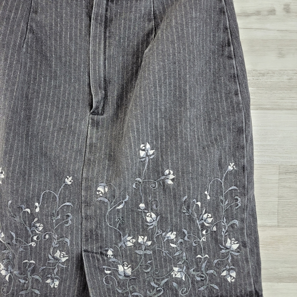 Vintage Style Works Denim Floral Embroidered Midi Skirt Coat Set Women's Size 6 - Picture 11 of 16